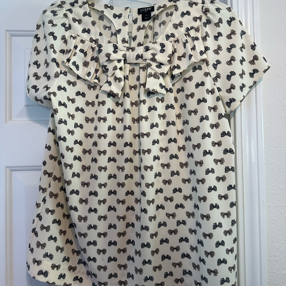 J. Crew Black and White Ruffled Bow Tie Front Blouse